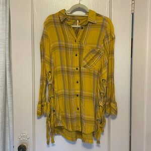 Free People Plaid Button Up Tunic Size Small